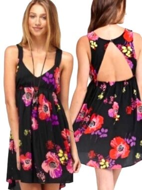 Roxy Floral Tunic Tropical Print Flowy Mini Open Back Babydoll tropical print